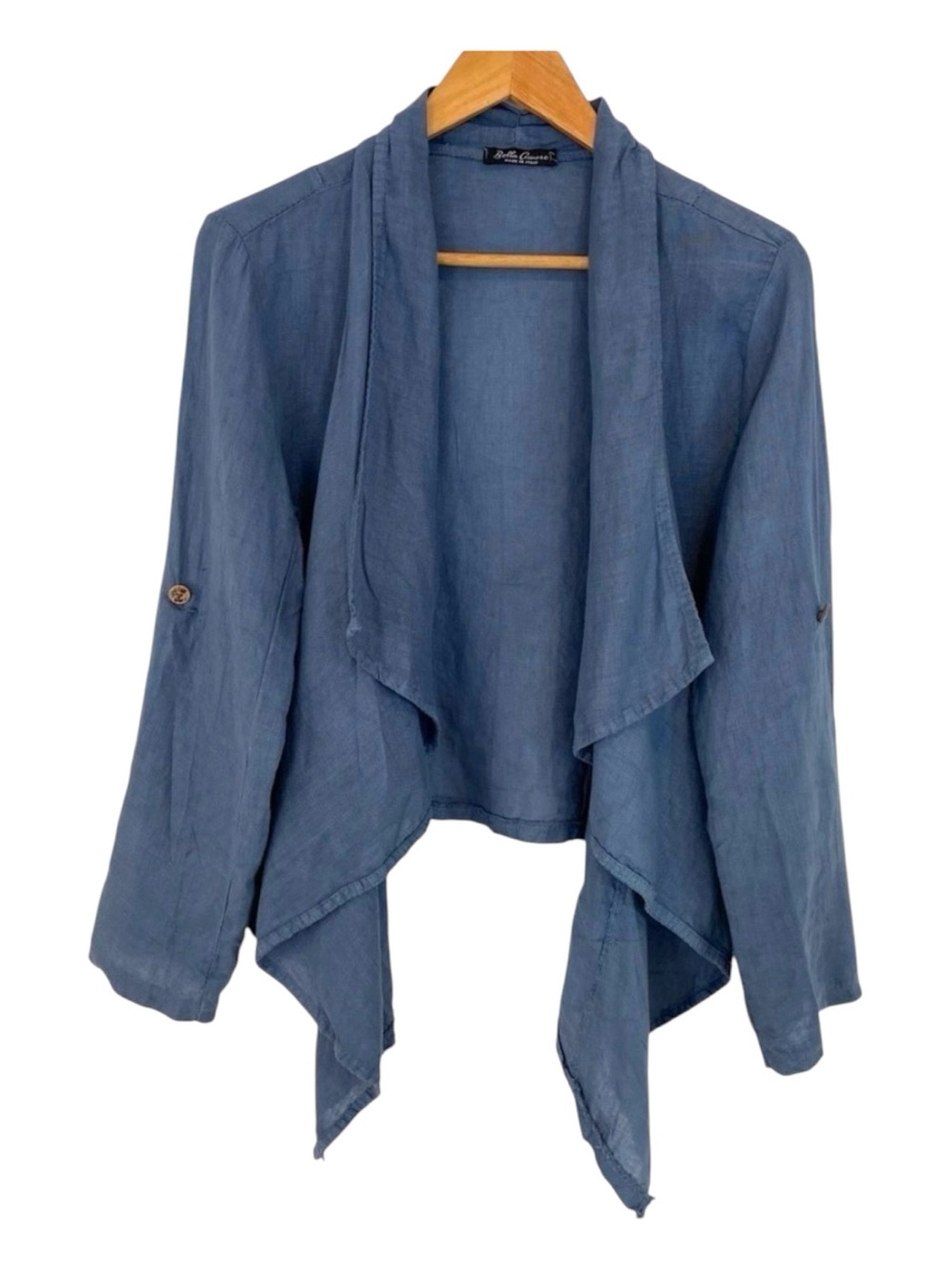 Bella amore wrap linen cardigan sweater cornflower blue 100% linen small